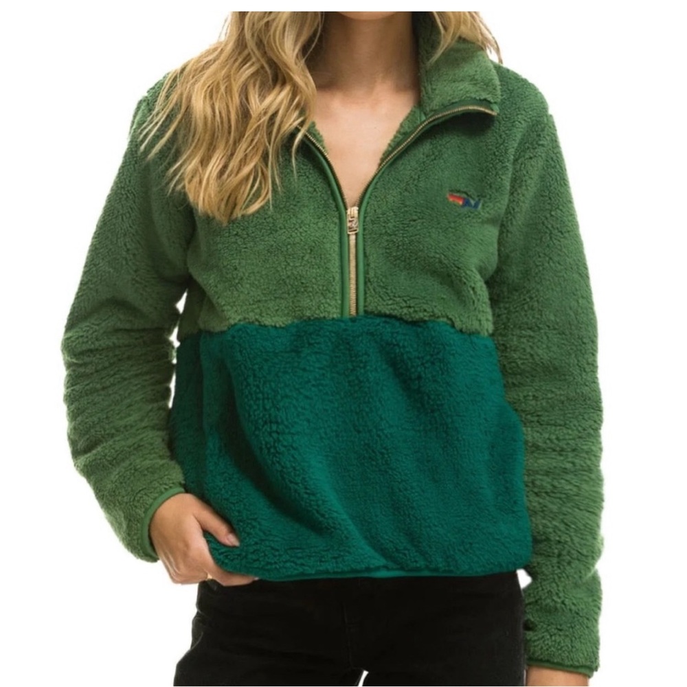 Teddy Unisex half zip color block jacket